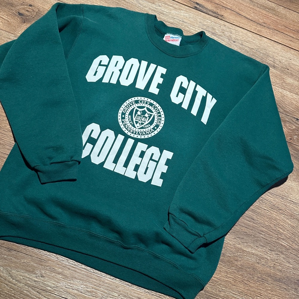 Vintage Hanes Grove City College Green Sweatshirt Mens Medium USA Made
